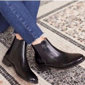 Sezane Low Henri Black Leather Pull On Chelsea Ankle Boots Women's EU 40 US 9